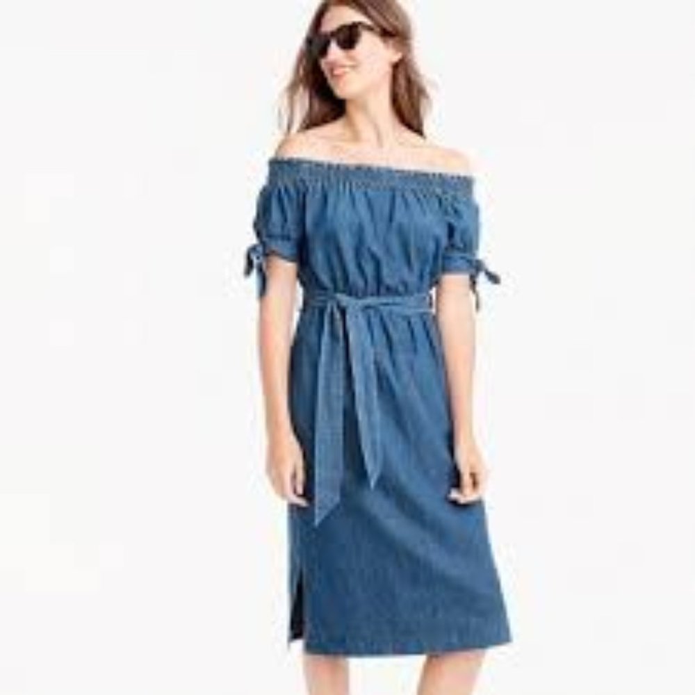 J. Crew Off-the-shoulder chambray dress - Picture 3 of 8